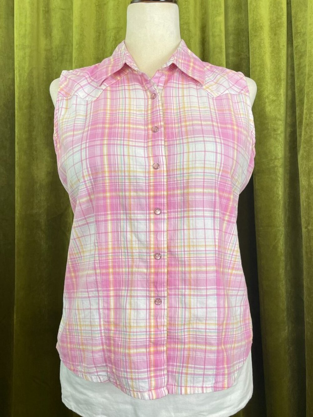 Vintage 90s Sleeveless Snap Shirt, 100% Cotton